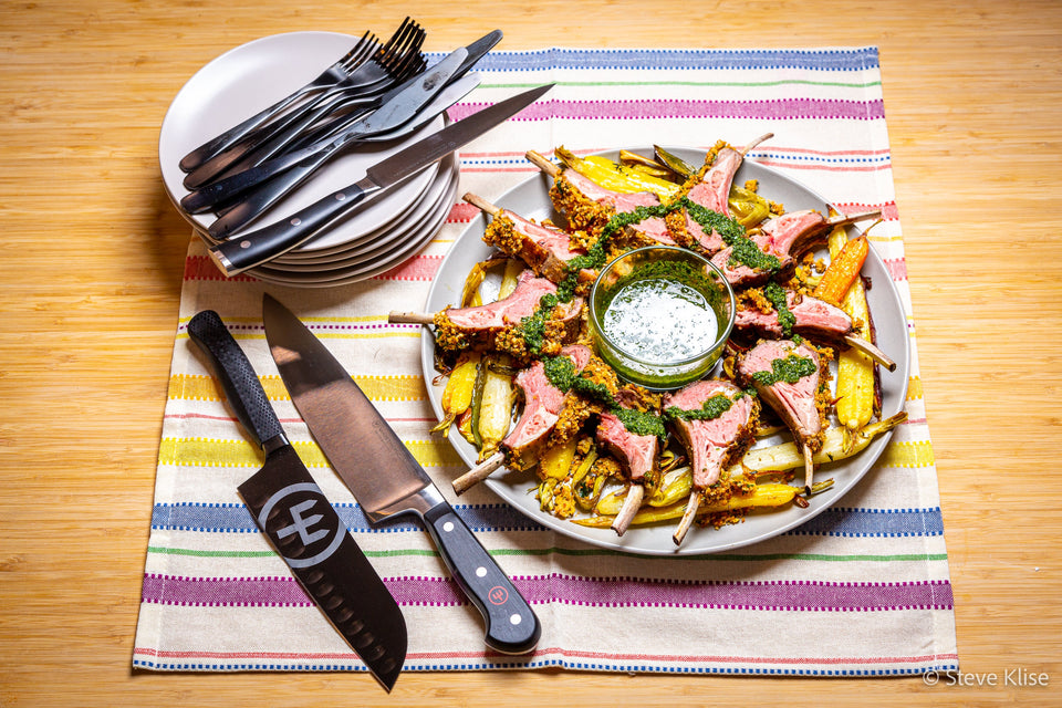 Plated rack of lamb with three WUSTHOF knives