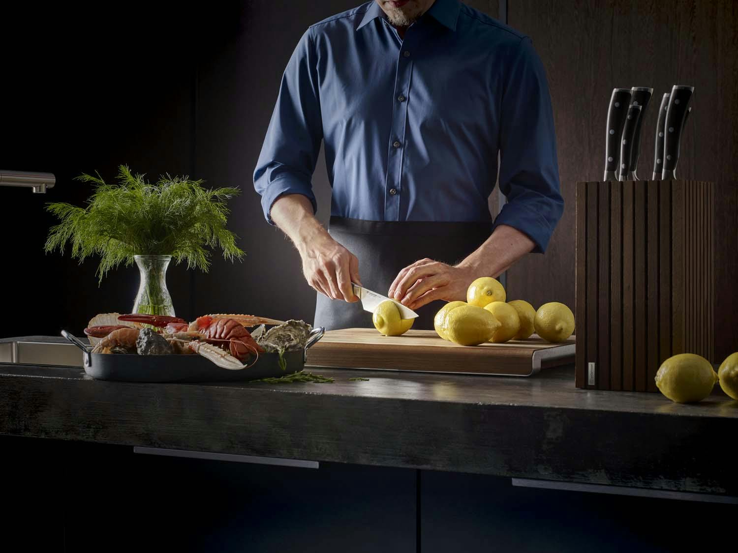 slicing lemons with an ikon chef's knife