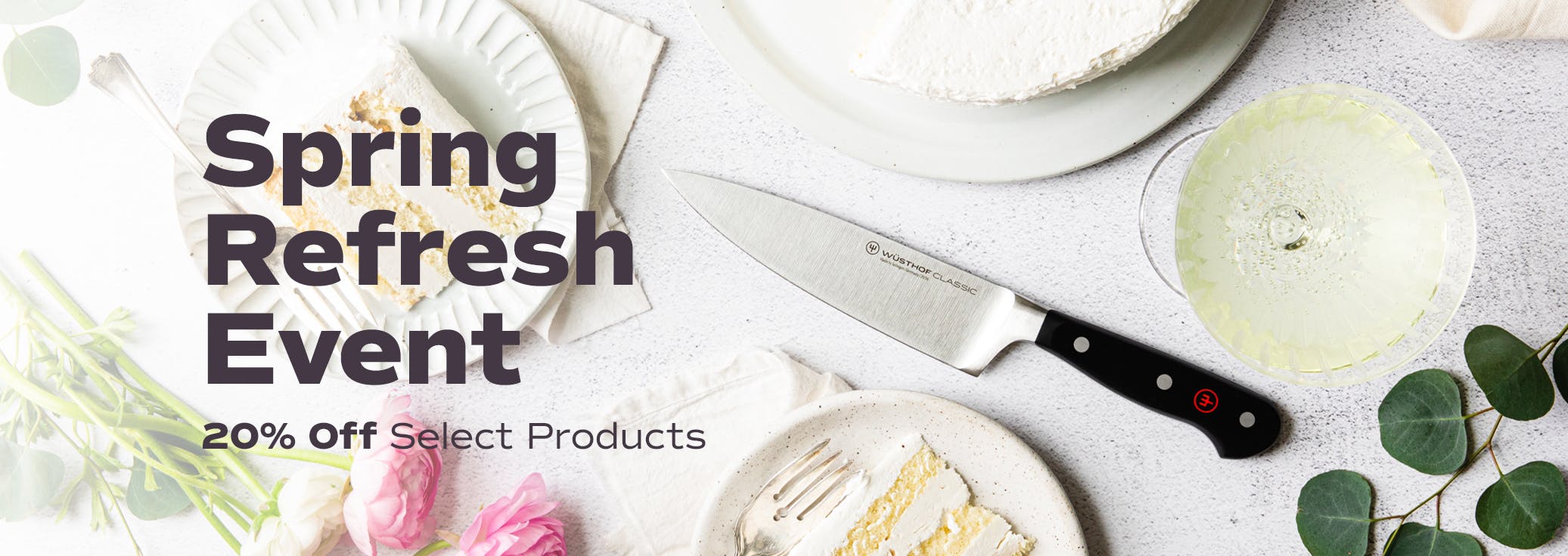 Spring Sale with 6" Classic Chef's Knife next to cake