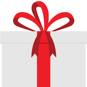 Red gift box with a large red bow on a white background