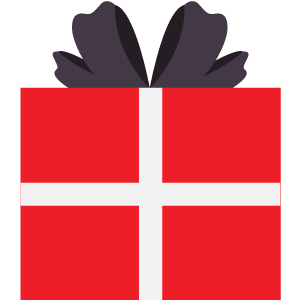 Red gift box with a black bow on a white background