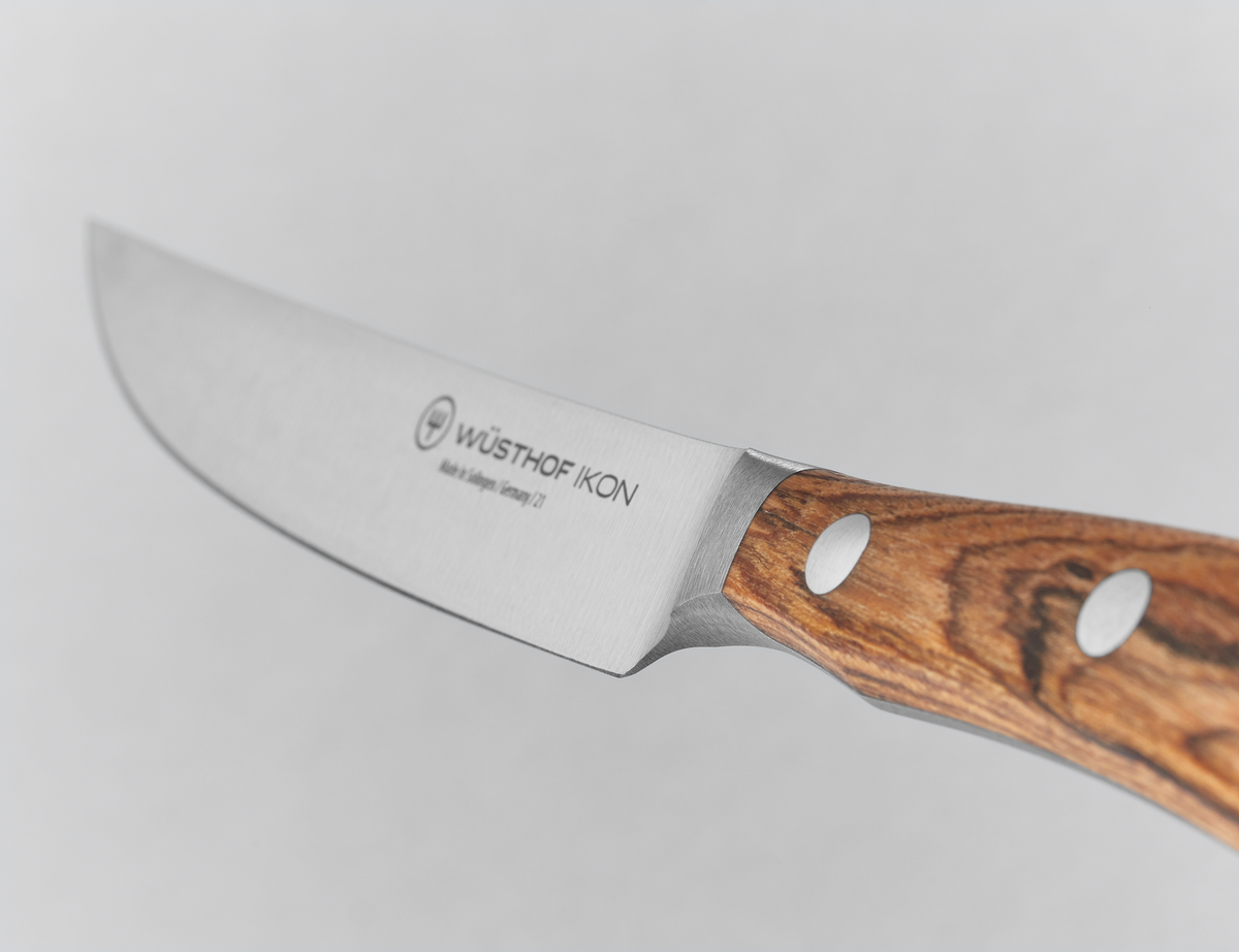Ikon 6-Piece Mixed Wood Steak Knife Set with Leather Knife Roll